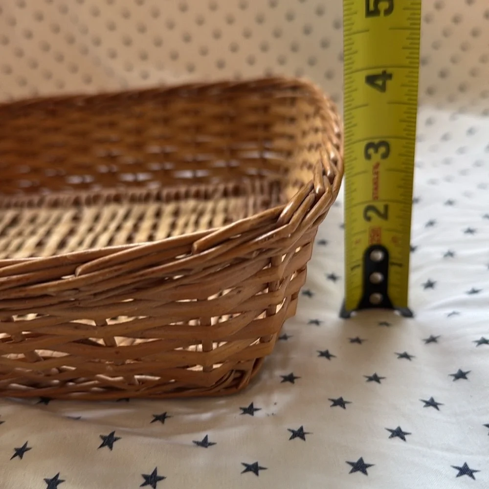 Vintage Square Yugoslavian Wicker Rattan Basket 10.5” Stamped Made in Yugoslavia